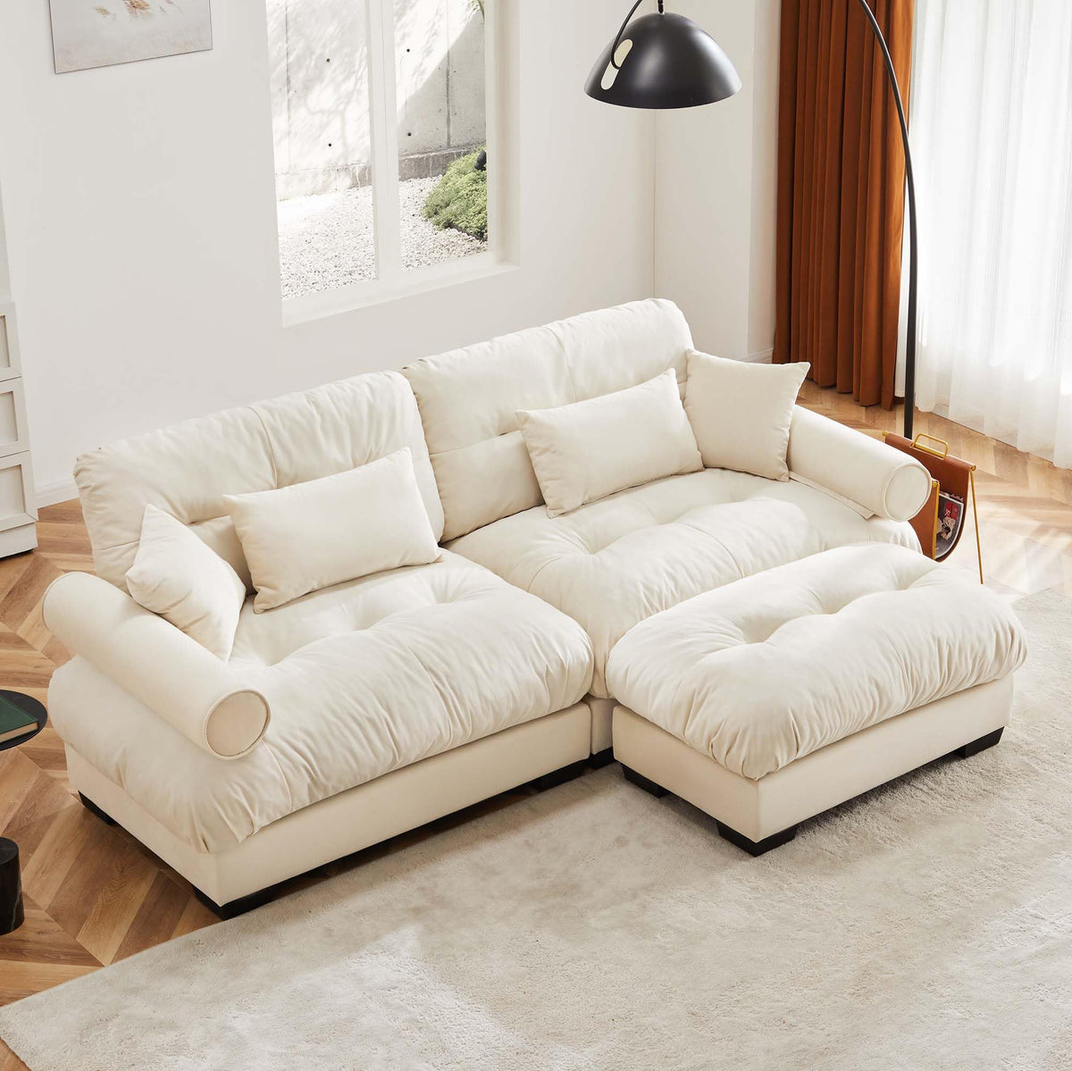 130" Modular Sectional Sofa,Velvet Upholstered Couches for Living Room,3 Seater Green Sofa Couch with Movable Ottoman,Big Comfy Loveseat Sofa with Deep Seats for Living Room,Apartment,Bedroom