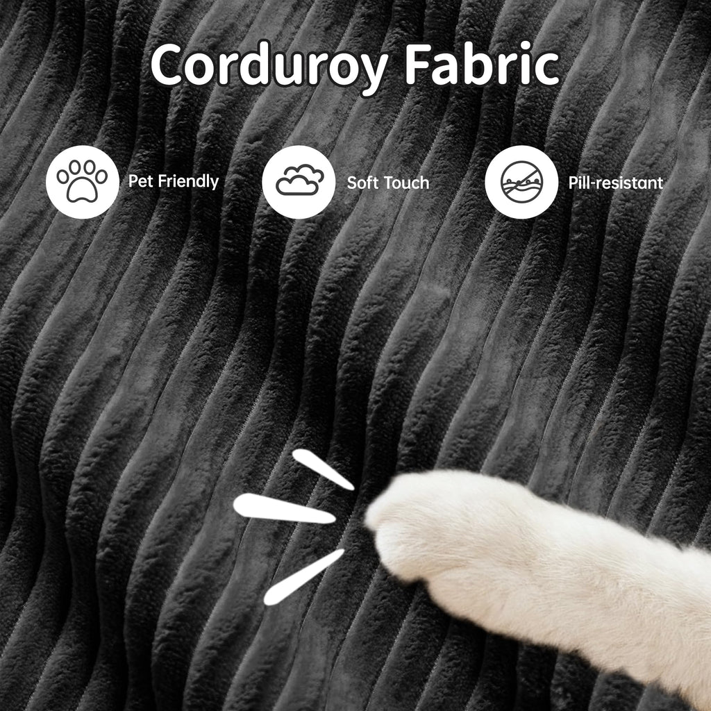 116" Corduroy Modern Minimalist Style Modular Sectional Couch, Convertible Modular Cloud Sleeper Sofa with Ergonomic Design, Modern Boneless Compressed Floor Sectional Sofa for Living Spaces, Black