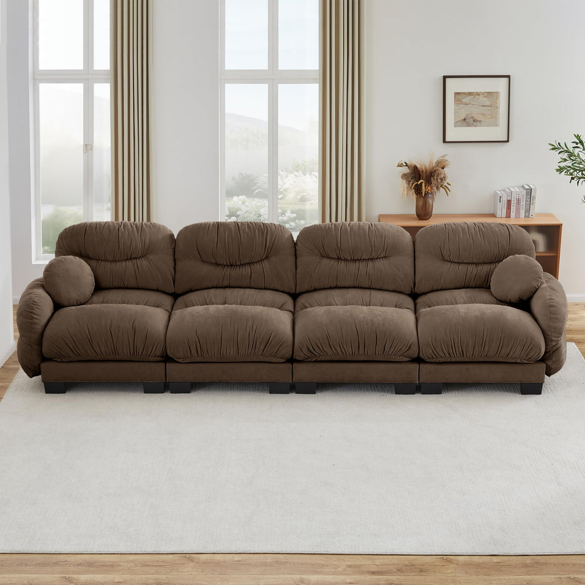 116" Cloud Modular Chenille L Shaped Sectional Sofa with Ottoman, Deep Seat Cloud Couch with Interlocking Metal Connectors for Modern Living Room (Beige, 3S+1O)