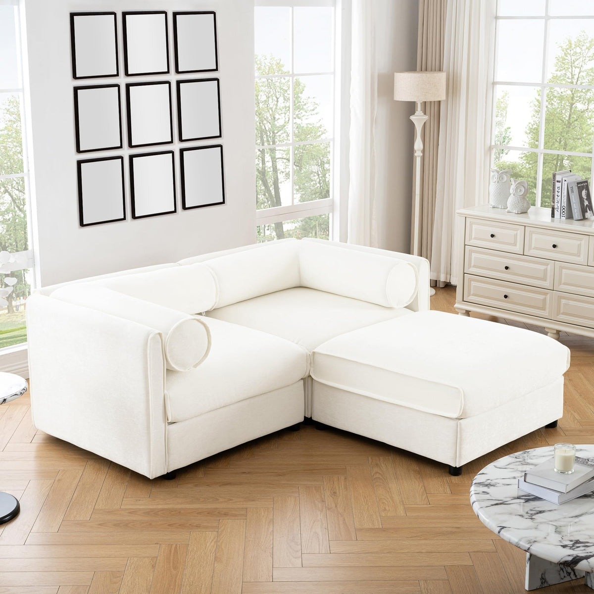 109'' Modular Sectional Sofa, Oversized 4 Seat L Shaped Couch with Storage Ottoman, Extra Deep Seat, Modern Comfy Convertible Chenille Sofa with Chaise, Lounge Couches for Living Room, Camel