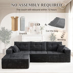 113" Boneless Modular Sectional Sofa, L-Shape Couch, 4-Seat Gray Corduroy