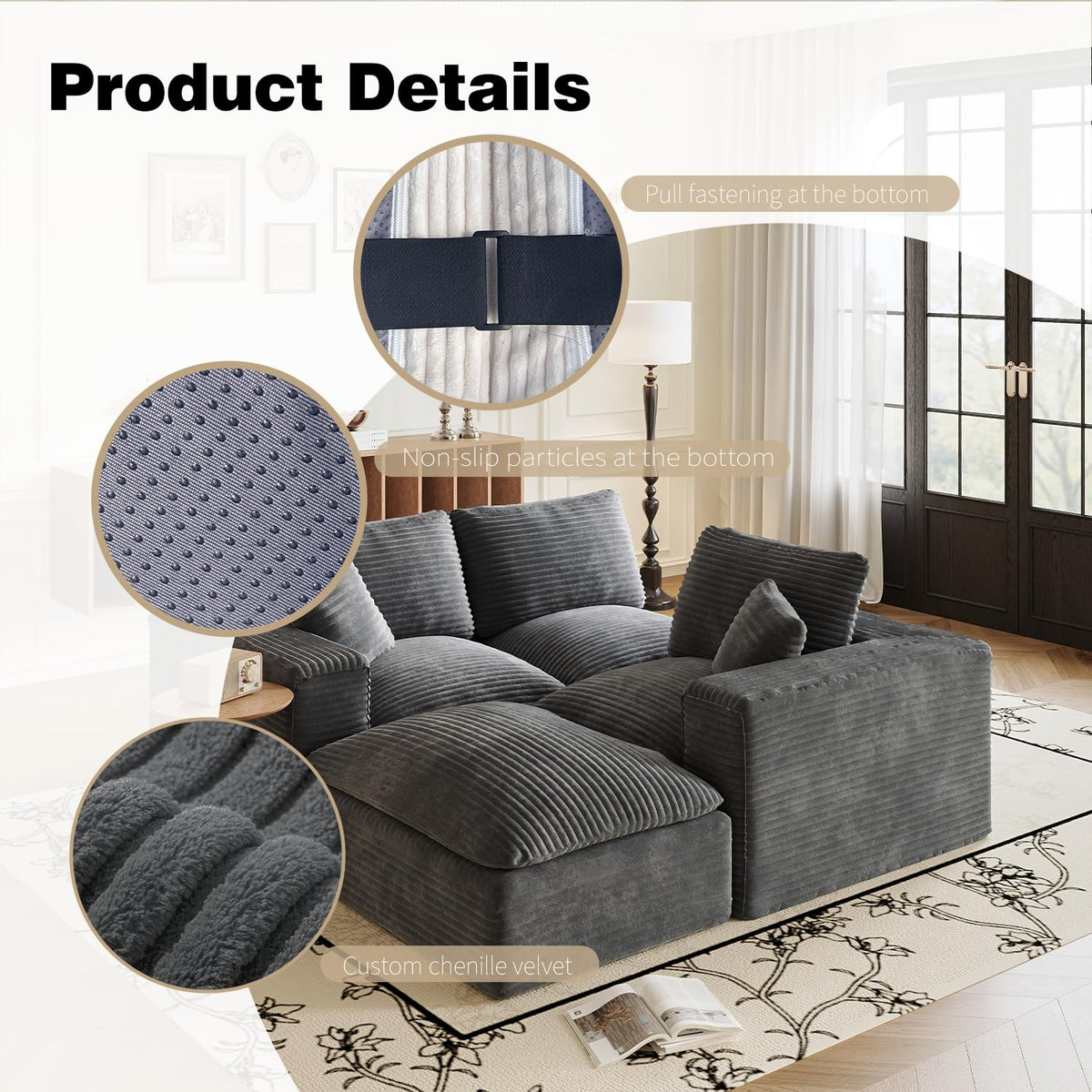 108" Cloud Sectional Couch with L Shape Chaise, Left Right Interchangeable,Modular Sofa with Deep Seat, Upholstered Couches for Living Room Bedroom,No Assembly Required, Soft Plush Corduroy Fab NV223