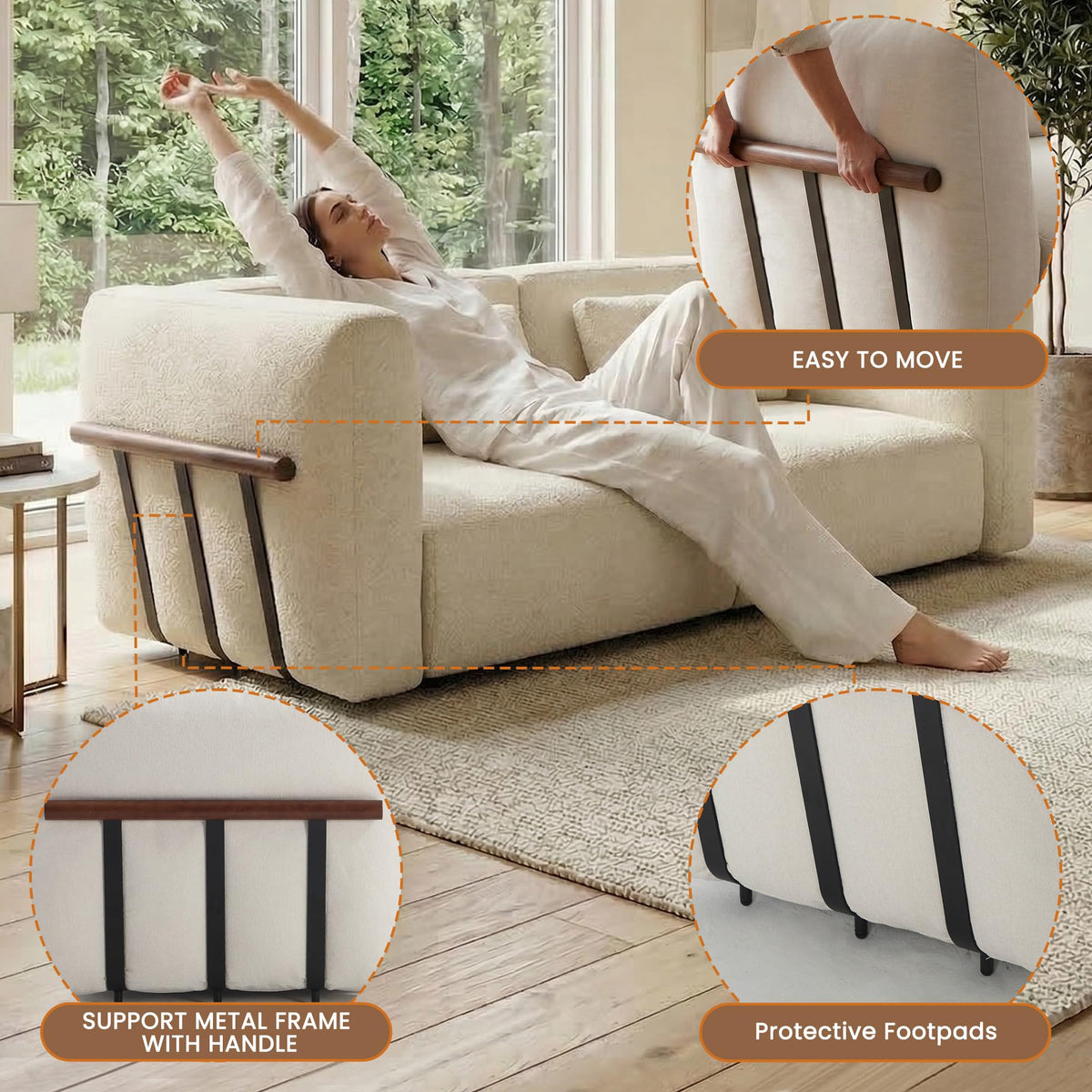 Ya-Home Modular Sectional Sofa Couch, Modern L Shaped 3 Seat Sectional Couches with Movable Ottoman, Chenille Upholstered Cloud Comfy Sofa Couches with Solid Wood Frame for Living Room, Beige