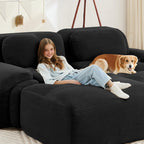 116" Corduroy Modern Minimalist Style Modular Sectional Couch, Convertible Modular Cloud Sleeper Sofa with Ergonomic Design, Modern Boneless Compressed Floor Sectional Sofa for Living Spaces, Black