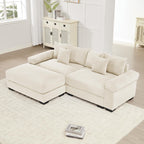 130" Oversized Modular 3-Seater Sectional Sofa, Cloud Corduroy Fabric with Extra-Thick Armrests, Ergonomic Deep Seat Couch for Living Room, Easy Assembly Sofas for Living Room(Cream)