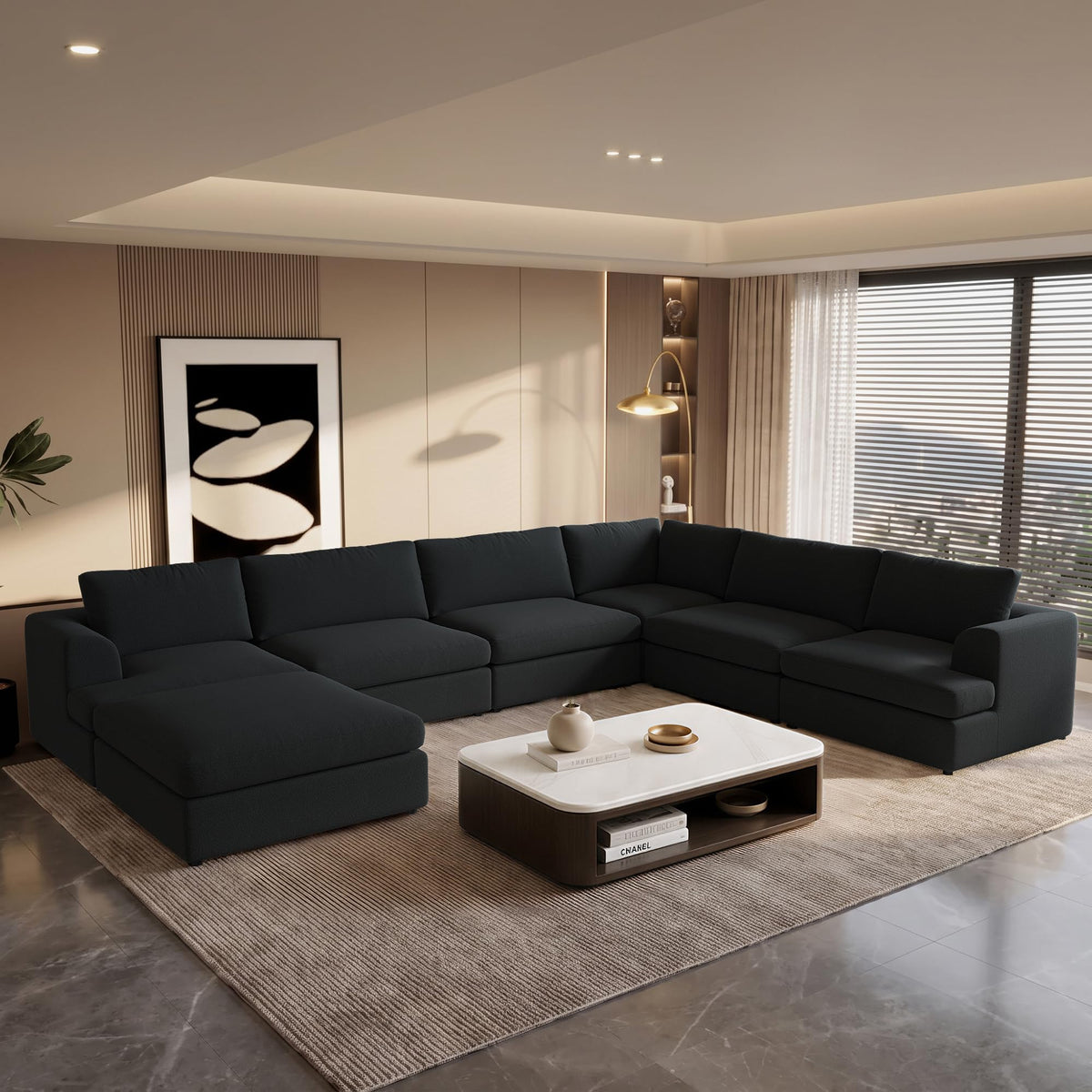 WJShome Oversized Modular Sectional Sofa, Luxury 8-Seater Sectional Couches for Living Room, Boucle Fabric Convertible Modern Sofas with Ottomans, Cover Washable & Replaceable, White