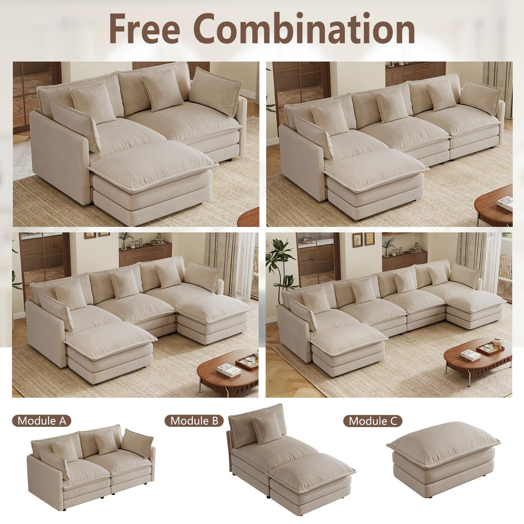 103.8" Modular Cloud Couch Chenille Sectional Sofa L Shaped Couch
