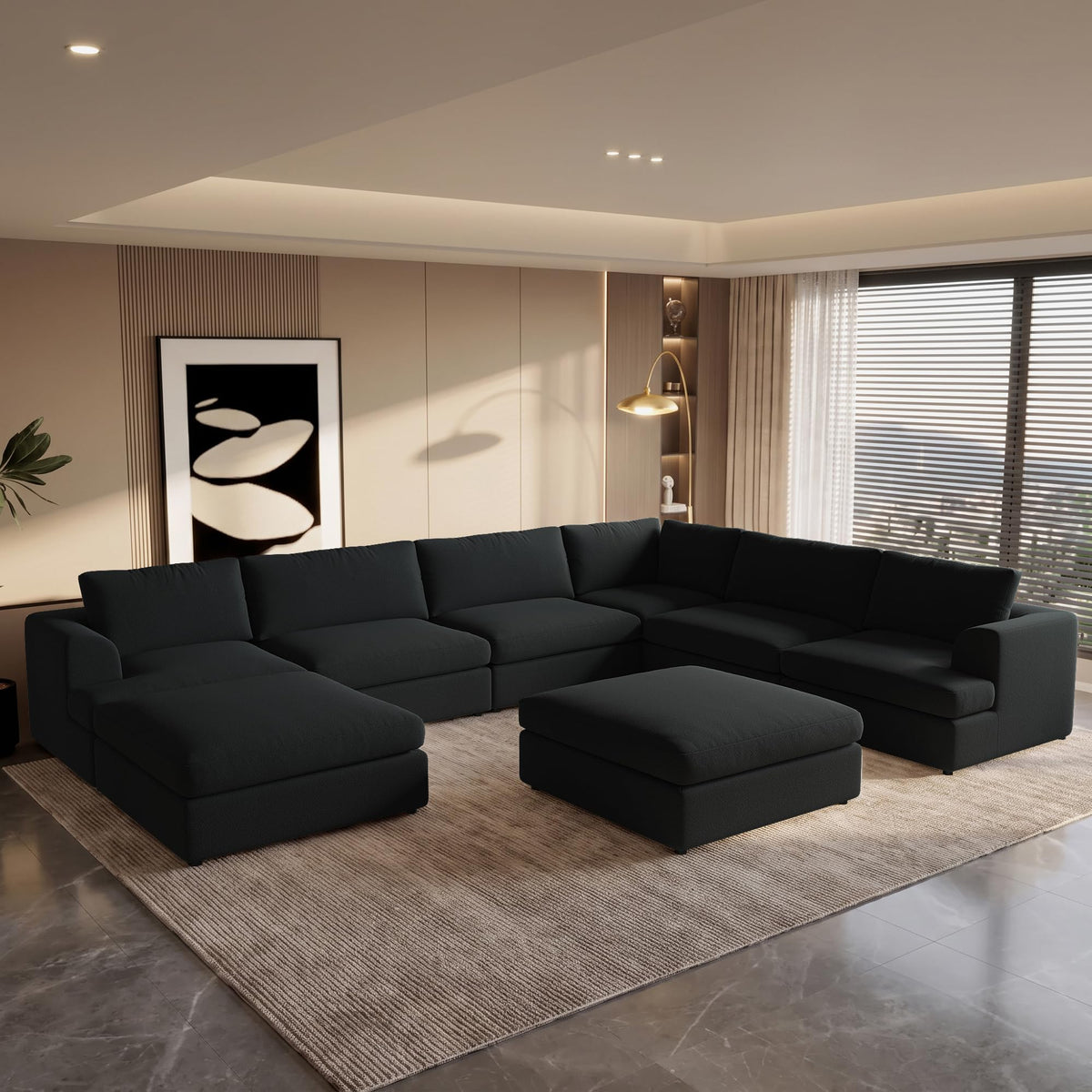 WJShome Oversized Modular Sectional Sofa, Luxury 8-Seater Sectional Couches for Living Room, Boucle Fabric Convertible Modern Sofas with Ottomans, Cover Washable & Replaceable, White