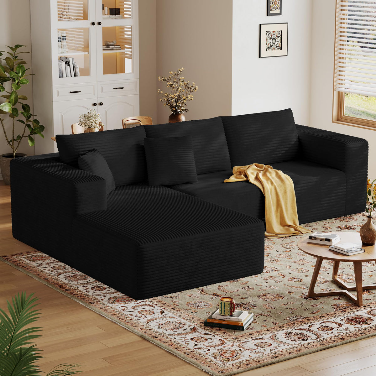 108'' Sectional Boneless Couches for Living Room,Cloud Sectional Couch with L-Shape Chaise,Modern Corduroy Modular Sofa with Deep Seat,No Assembly Required(Left Facing Chaise,Camel)