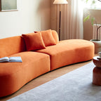 WILLIAMSPACE 132" Oversize Curved Sofa Couch for Living Room, Modern Luxury 2 Pieces Upholstered Cloud Sofa Curved Couch with Half Moon Design, Velvet 6 Seater Sofa for Apartment, No Assembly, Orange
