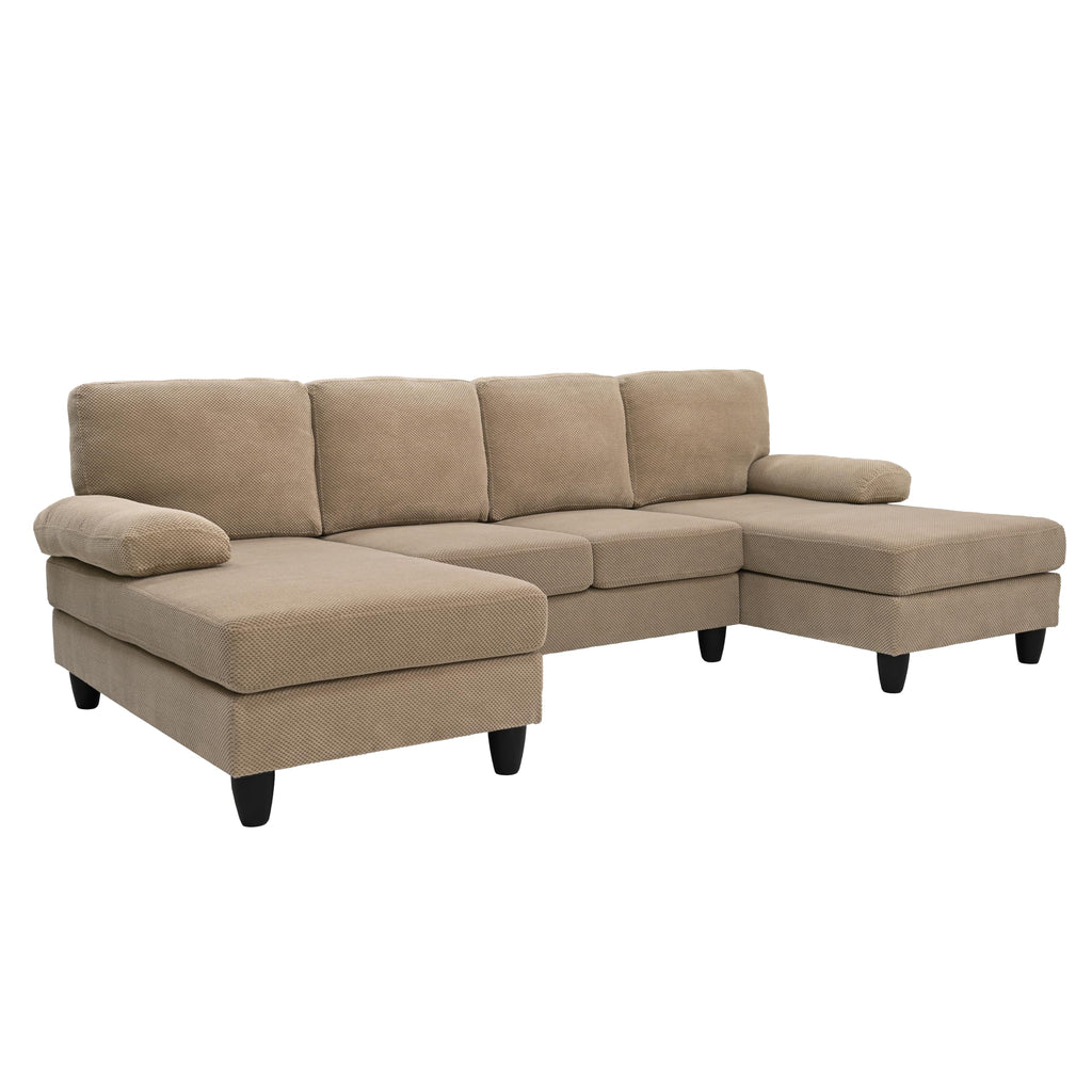 U-Shaped Sofa, Dual Chaise Sectional, 104 Inch, Camel