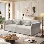 Velvet Pull Out Sofa Bed, Convertible Sleeper Sofa with Deep Seat, Handmade Tufted Back and 2 Pillows, Compact Couch Bed for Small Living Room, Apartment (Light Grey, 100")