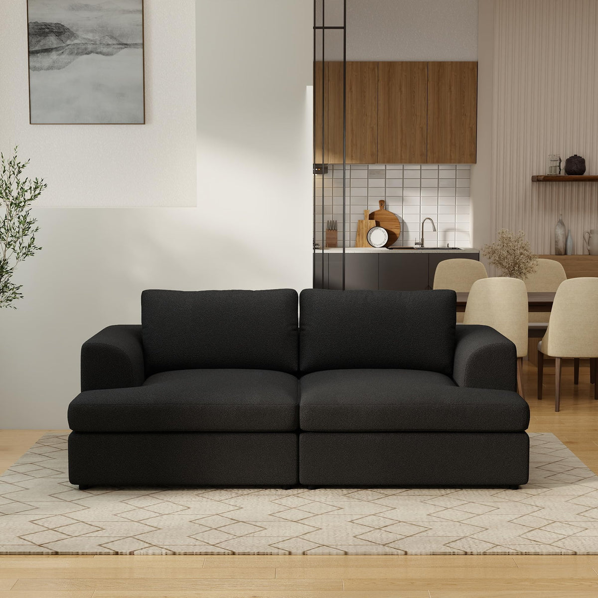 WJShome Modular Sectional Couches, V-Shaped Cloud Couch with Ottoman, High Density Sponge Cushion Sleeper Sofa Bed, Wooden Frame, Sherpa Fabric Sofa Furniture for Living Room, Apartment, White