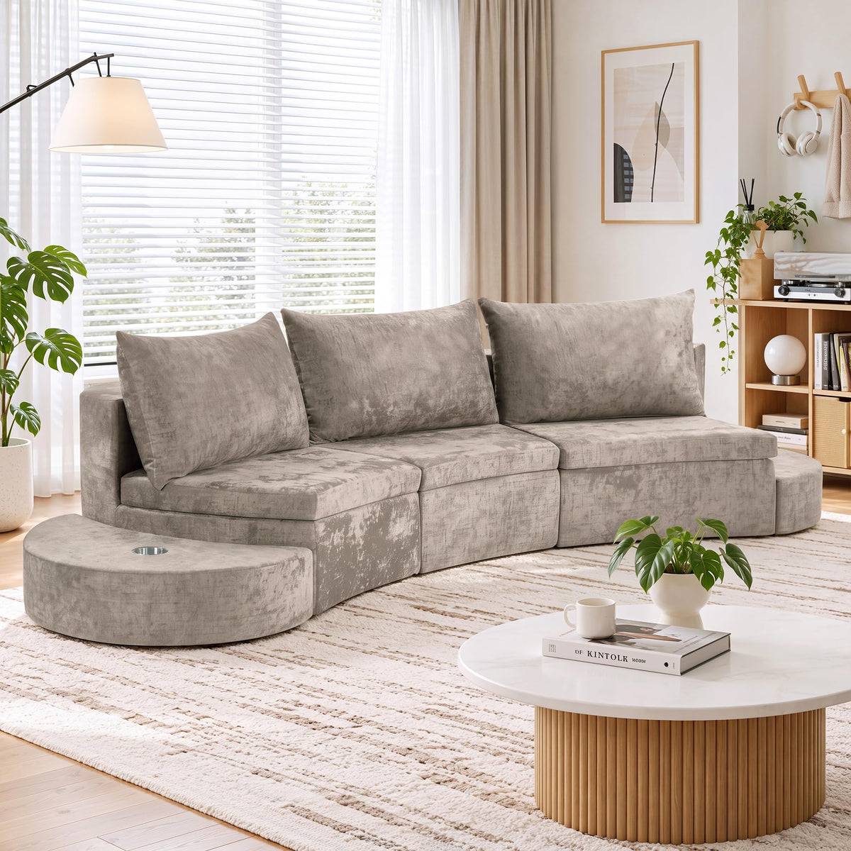 109.4'' Curved Modular Sectional Sofa, Round Sofa with Soft Upholstery