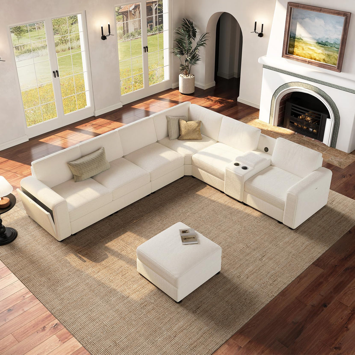 Vesgantti Oversized 6-Seater Chenille L Shaped Sectional Sofa, Beige