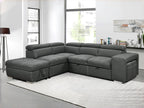 THSUPER 104'' Microfiber L Shaped Sectional Sleeper Sofa Couch with Pull Out Bed and Storage Ottoman, Convertible Couches with Adjustable Headrest for Living Room, Left Facing Chaise. Charcoal Grey