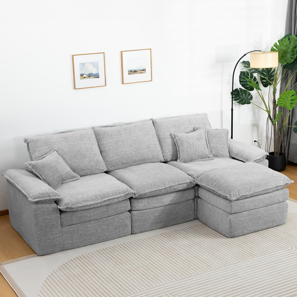 110" L-Shaped Sofa Bed,3-Layer Cushion Modular Sectional Boneless Couch