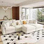 128" U-Shaped Sectional Sofa with 2 Movable Ottomans, Chenille Fabric Modular Couch for Living Room Home Theater (Beige)