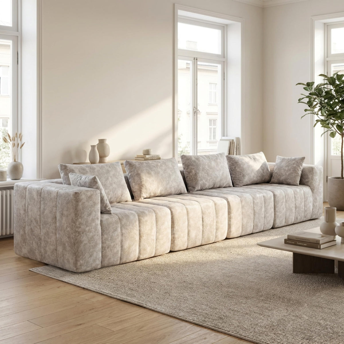 · REDEARTH · Boneless L Shaped Sectional Sofa in a Box, 5 Seater - Oyster