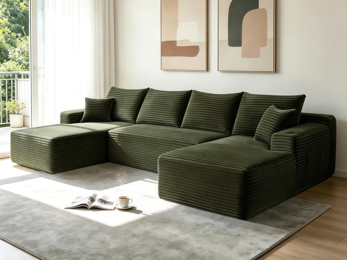 THSUPER Beige 134'' Oversized U Shaped Sectional Boneless Couches