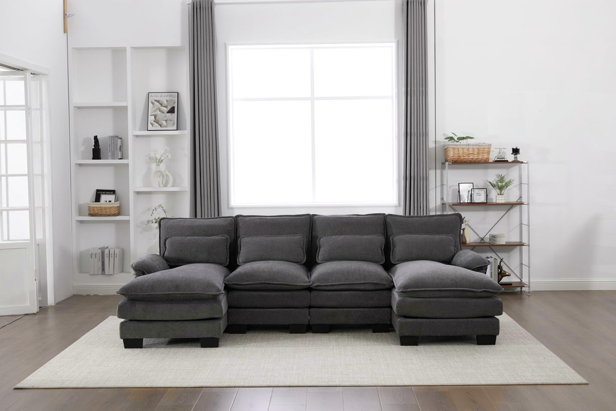 U Shaped Cloud Couch, 110" Chenille Comfy 4 Seat Sectional Couches for Living Room, Modular Sofa Sleeper with Double Chaise Foam for Apartment