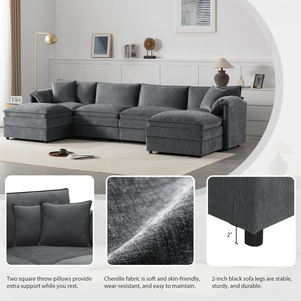 [NEW SKU of N723S1687B]136" Chenille Modular Sectional Sofa with Deep and