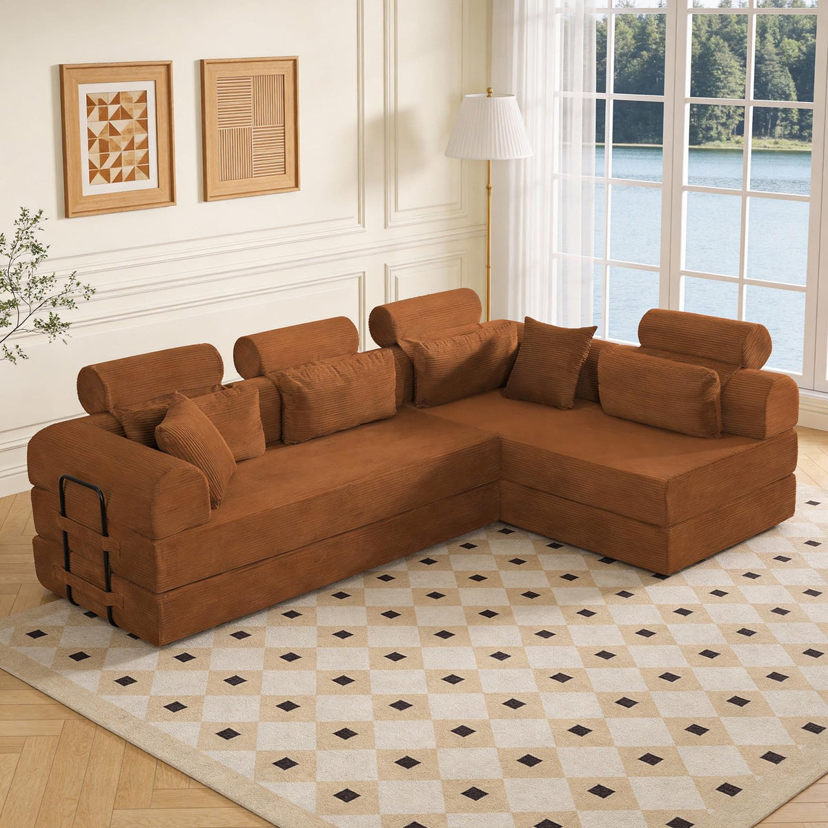 U-Shaped Sofa, Dual Chaise Sectional, 104 Inch, Camel