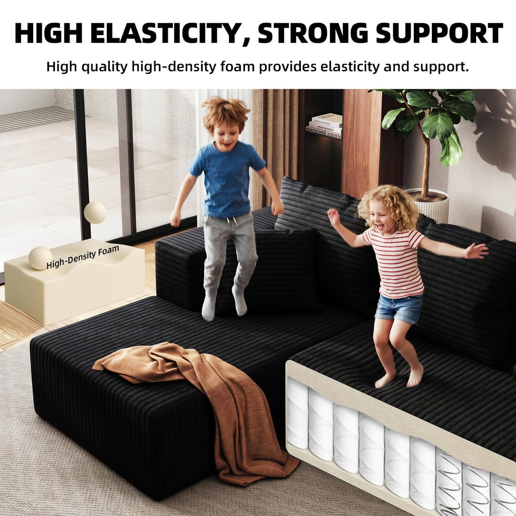 132" U Shaped Modular Boneless Sectional Couch, Corduroy Cloud Sofa
