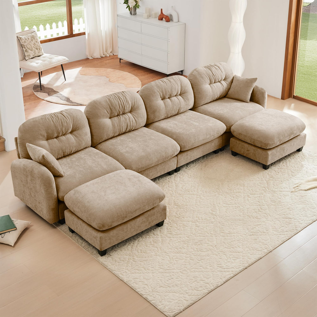 107" L Shaped Couch, Chenille Upholstered Modular Sectional Sofa, 3 Seater Deep Seat Sofa with Movable Ottoman, Modern Cloud Couch with Thick Seat Cushion, Sectional Couches for Living Room, Pink