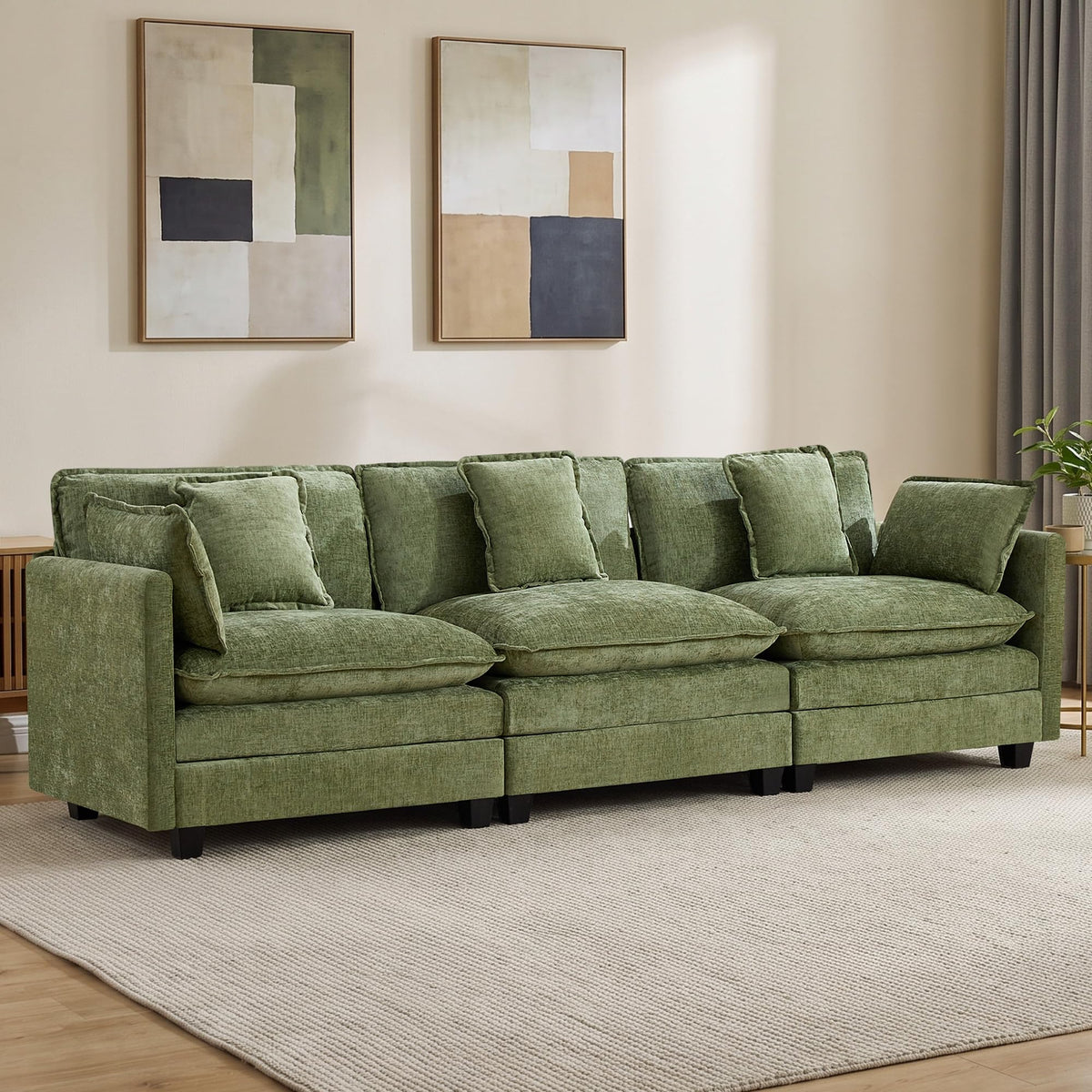 113" V-Shaped Cloud Couch, Modular Sectional for Living Room, Light Grey