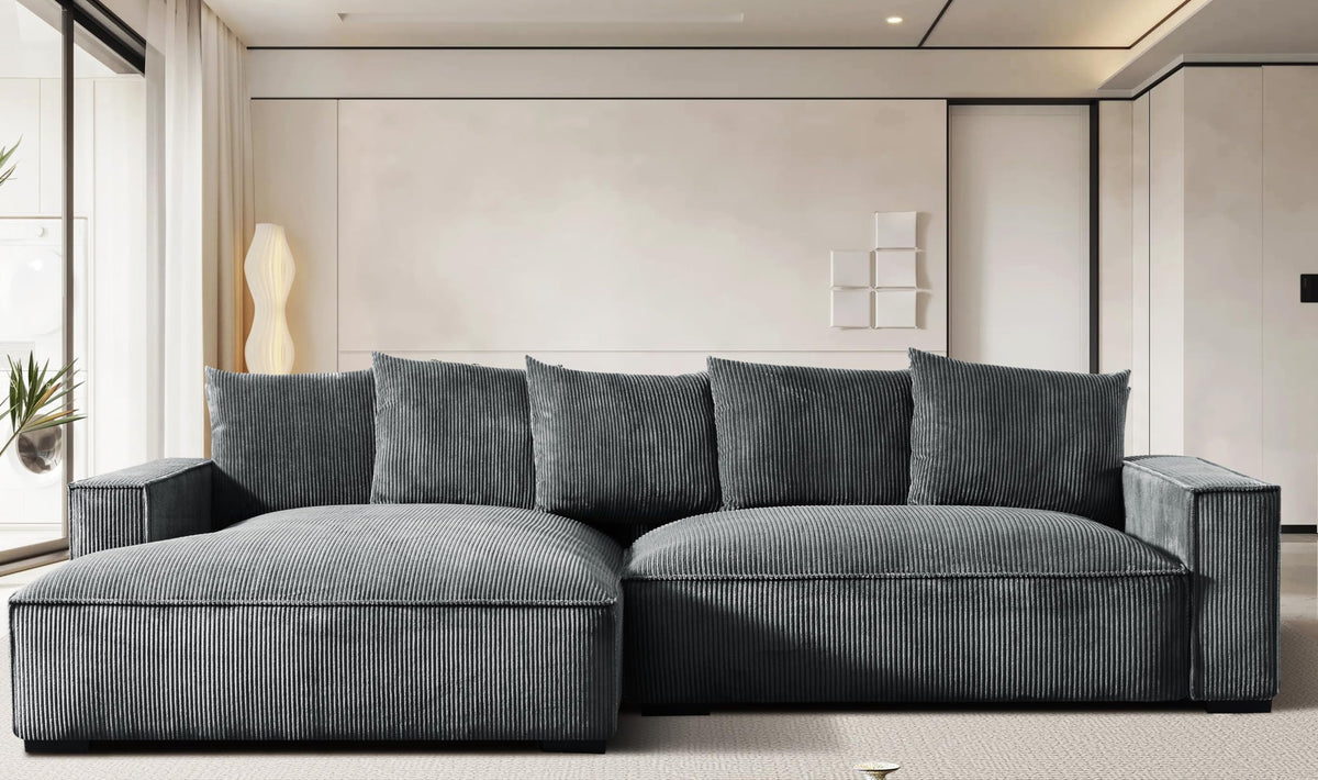 106.7-Inch L Shaped Left Facing Sectional Sofa with Chaise, Corduroy Uphol