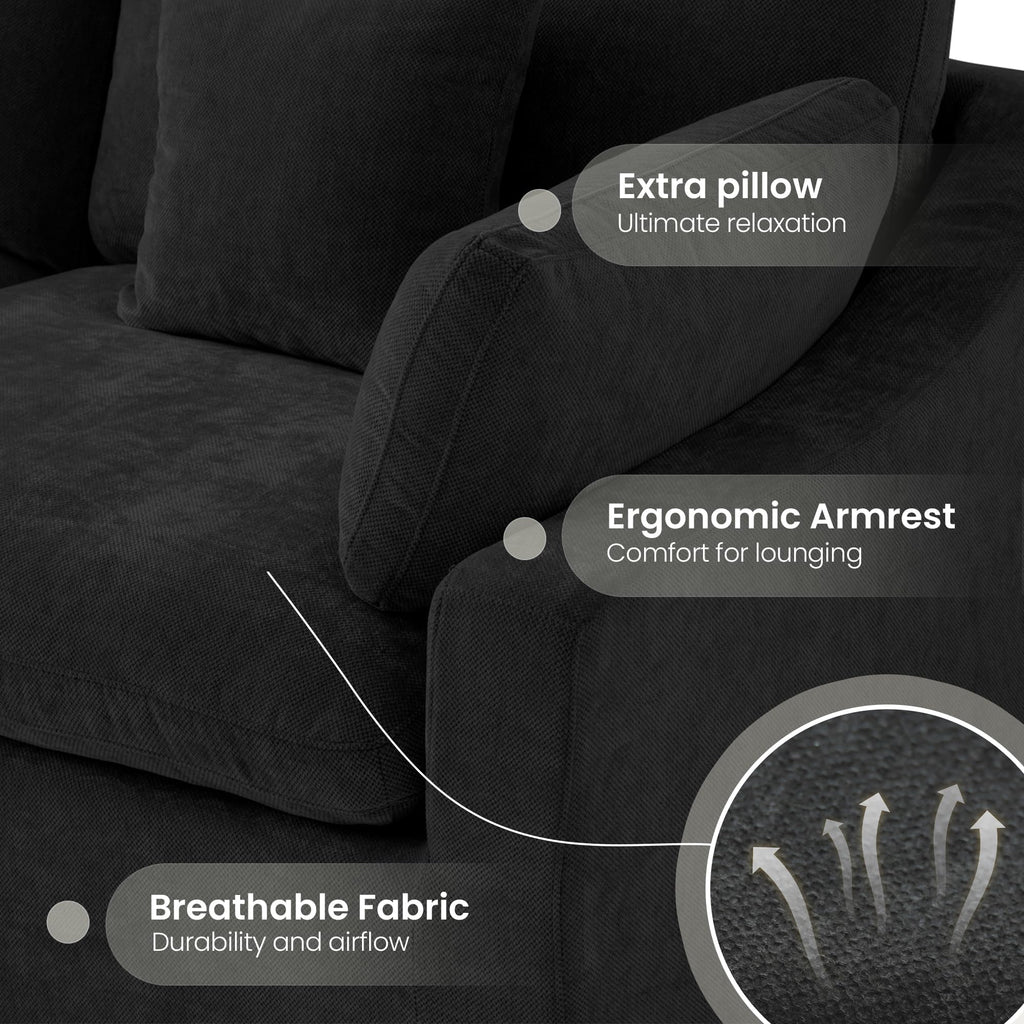 WJShome Cloud Modular Sectional Sofa Couch for Livingroom,119inch Down Filled L Shaped Couch with Wide Seat,Convertible Sectional Sofa with Ottoman,Covers Washable&Replaceable,Black