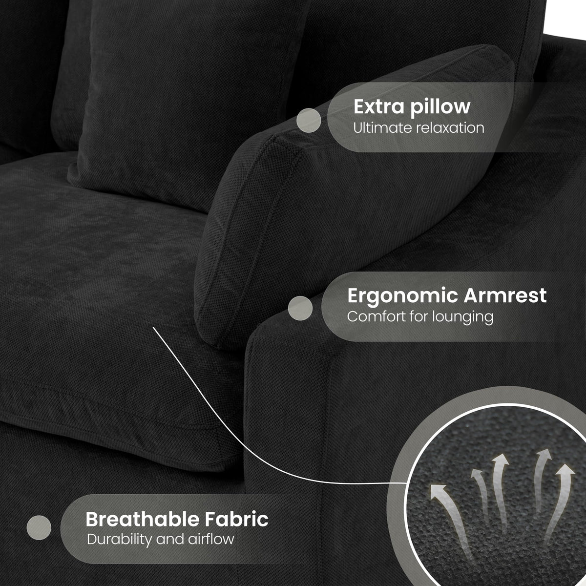 WJShome Cloud Modular Sectional Sofa Couch for Livingroom,119inch Down Filled L Shaped Couch with Wide Seat,Convertible Sectional Sofa with Ottoman,Covers Washable&Replaceable,Black