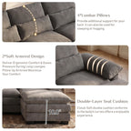 113" Cloud Couch Sectional Modular Sofa U Shaped Sectional Couches for Living Room Comfy Chenille 5 Seat Cloud Sofa Set with 4 Pillows, Chaise Lounge, Movable Ottoman, Stone Grey