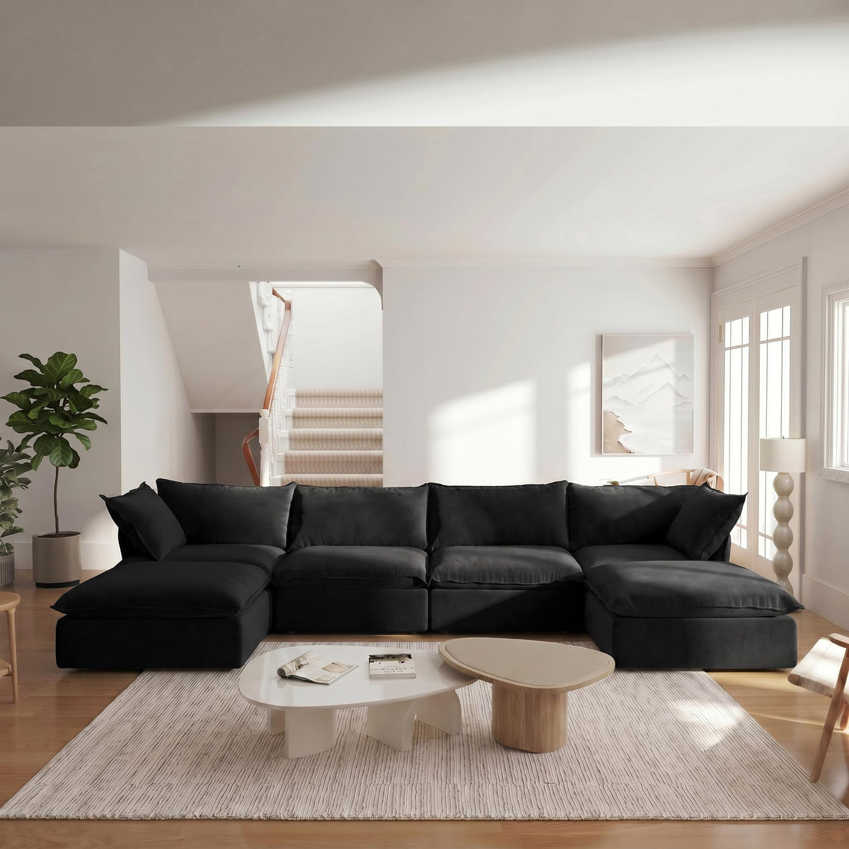 WJShome U-Shaped Sectional Couches for Living Room, Modern Modular Sectional Sofa with Storage Ottomans, Modern Comfy Sleeper Sofas for Home Family, Covers Removable & Washable, Beige