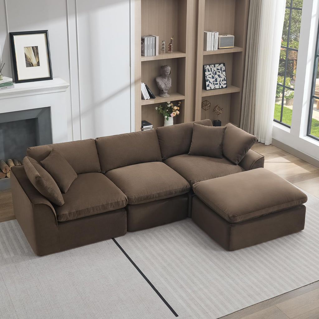 U Shaped Sectional Sofa, 141 in Cloud Couch, Black