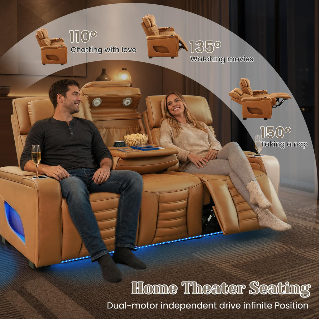 Zero Gravity Power Reclining Sofa Adjustable Headrest & 7 Colors LED Lighting, Power Recliner Sofa with Reading Lighting, Armrest Storage for Home Theater, RV