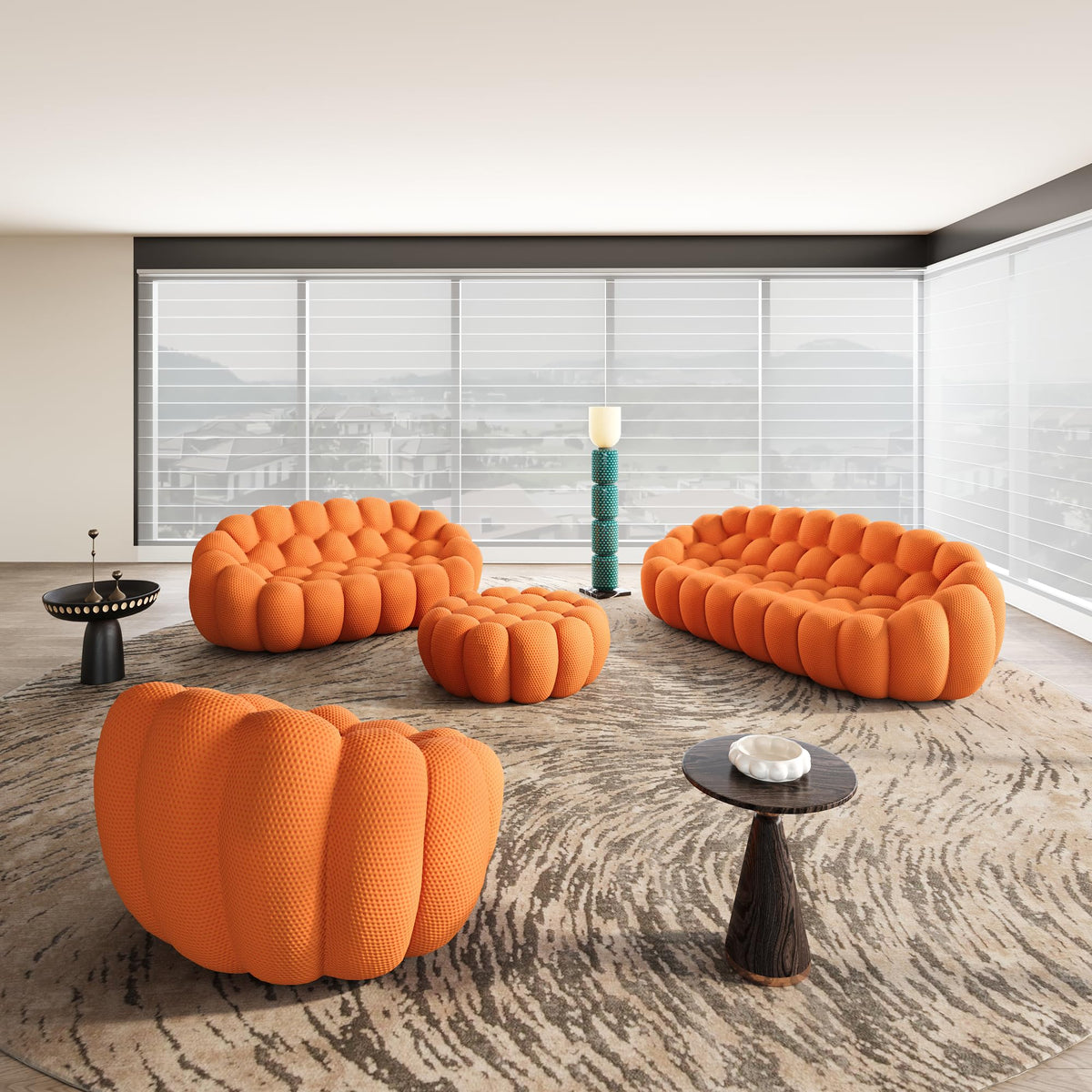 WJShome 98.43''Bubble Couch Large Seating,3D Honeycomb Shape Curved Couches,Deep Seat Floor Sofas Chair Lounge for Office,Apartment,No-Assembly,Orange