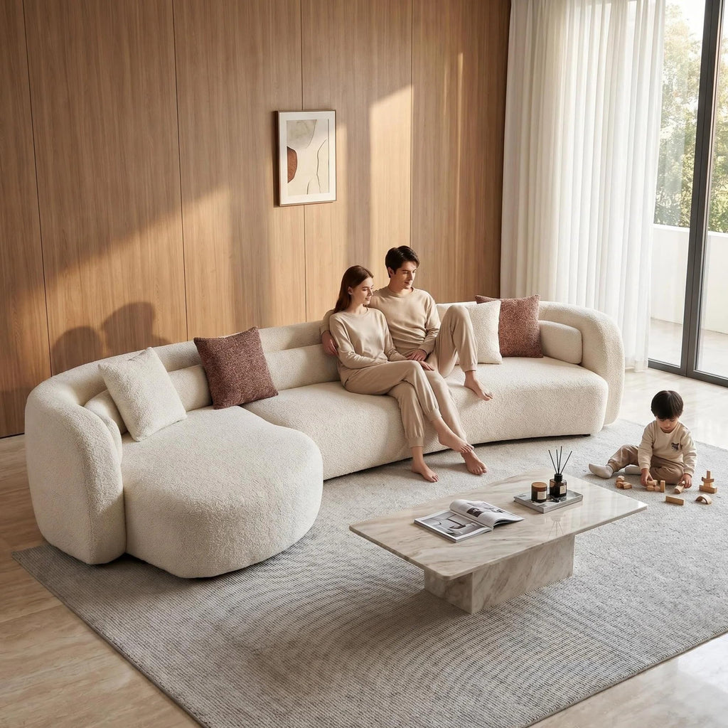 132" Oversized Boucle Cloud Couch with Chaise, Light Beige Sectional