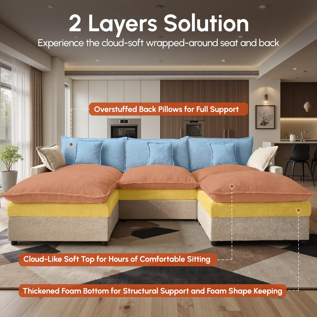 108" Oversize Modular Sectional Couch U Shaped with Ottoman For Living Room