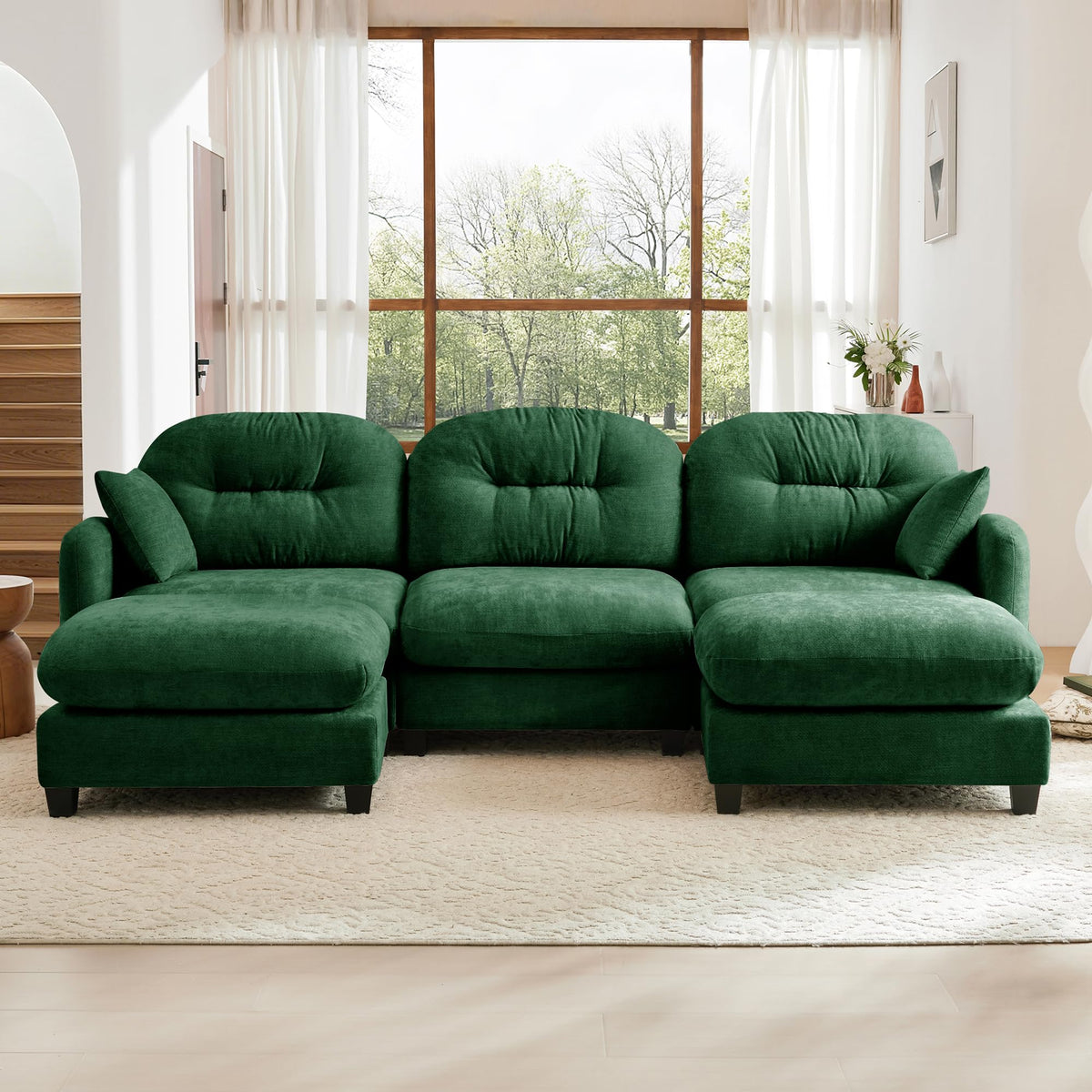 107" Modular Sectional Sofa, Comfy U Shaped Cloud Couch with Ottoman, Chenille Sofa Sleeper Deep Seat Sofas with Throw Pillows for Apartment-Camel