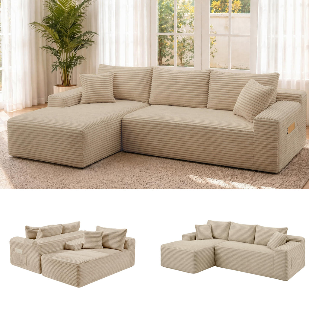 106" Modular Boneless Sofa, Sectional Chaise L-Shaped Couch for Living Room