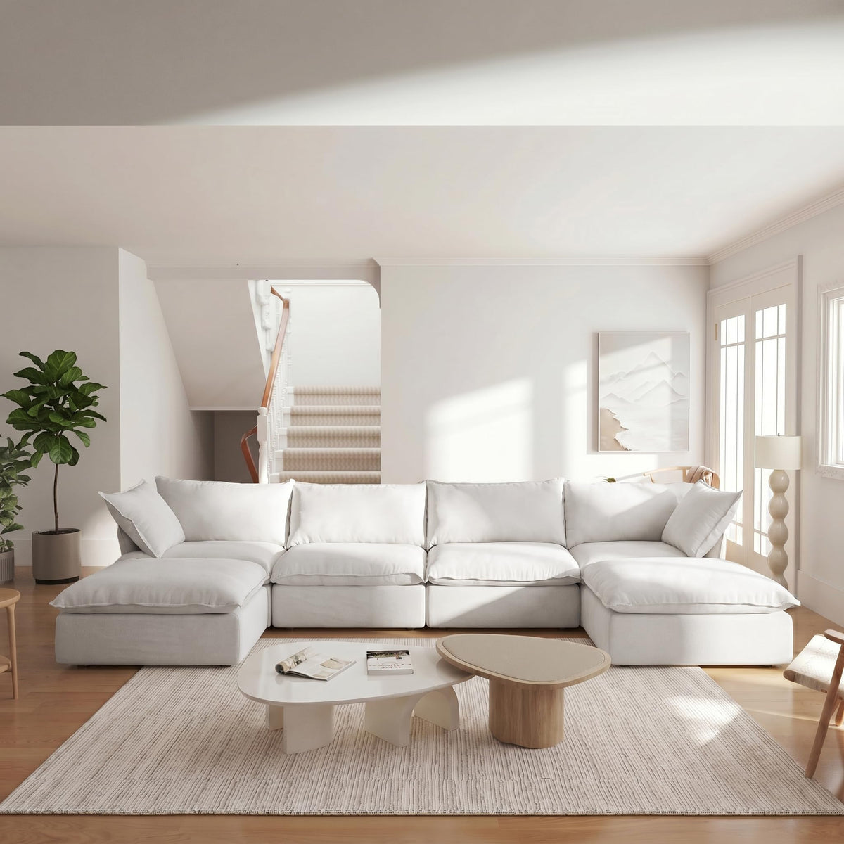 WJShome U-Shaped Sectional Couches for Living Room, Modern Modular Sectional Sofa with Storage Ottomans, Modern Comfy Sleeper Sofas for Home Family, Covers Removable & Washable, Beige