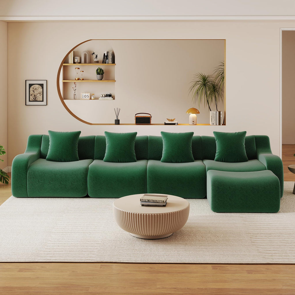 115.3" Modular Sectional Couches for Living Room, Teddy Deep Seat Sofa, 3 Seater Boneless Couch with 2 Ottoman,Orange