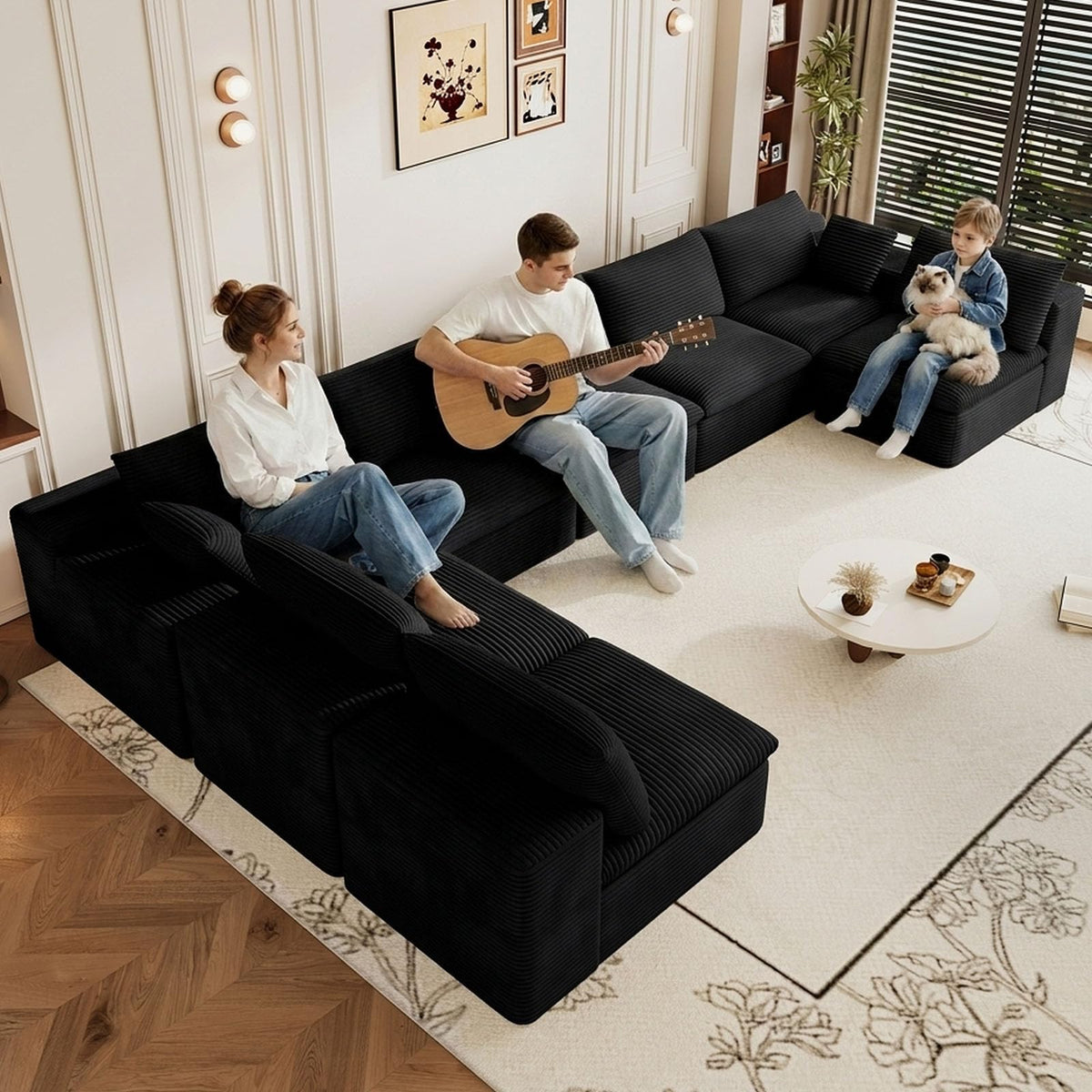 107" Cloud Couch Modular Sectional Couchs with Chaise Lounge, U-Shape Boneless Couches with Ottoman for Living Room, Corduroy Sofa with Deep Seat, No Assembly Required (Green, Left Facing Chaise)