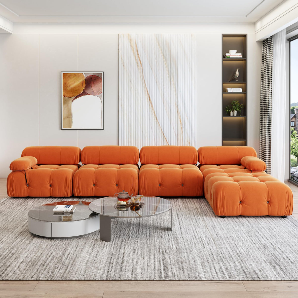 104" Bubble Couch Velvet Modular Sectional Sofa, Oversized L Shaped Couches for Living Room, Comfy Cloud Couch, 3-Seater Deep Seat Sofa Green