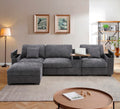 120.3" Modular Sectional Sofa, Oversized Comfy Cloud Couch, 4 Seater L Shaped Couch with Storage Armrest, Ottoman, USB Ports, Cup Holder, Table, Modern Linen Couches for Living Room, Gray
