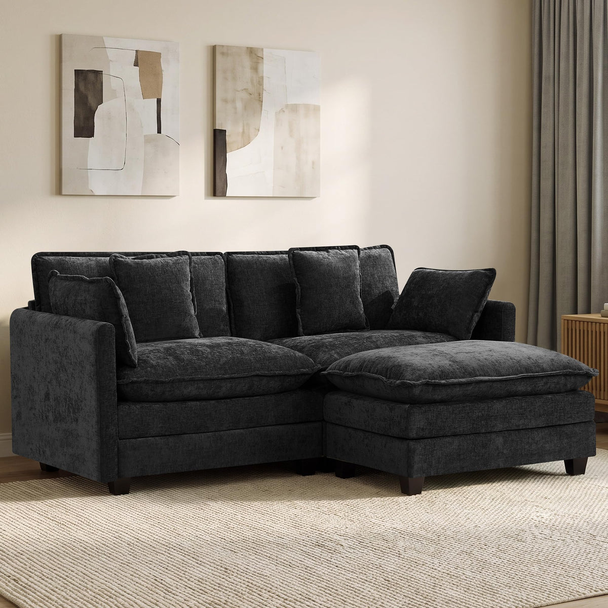 113" V-Shaped Cloud Couch, Modular Sectional for Living Room, Light Grey