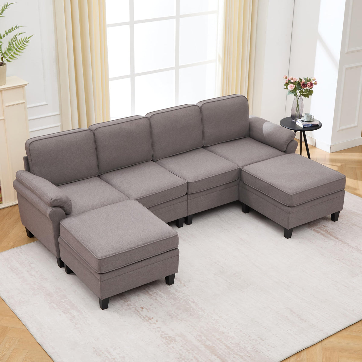102 Inch Modular L-Shaped Sofa with Storage, Black Linen Fabric Sectional