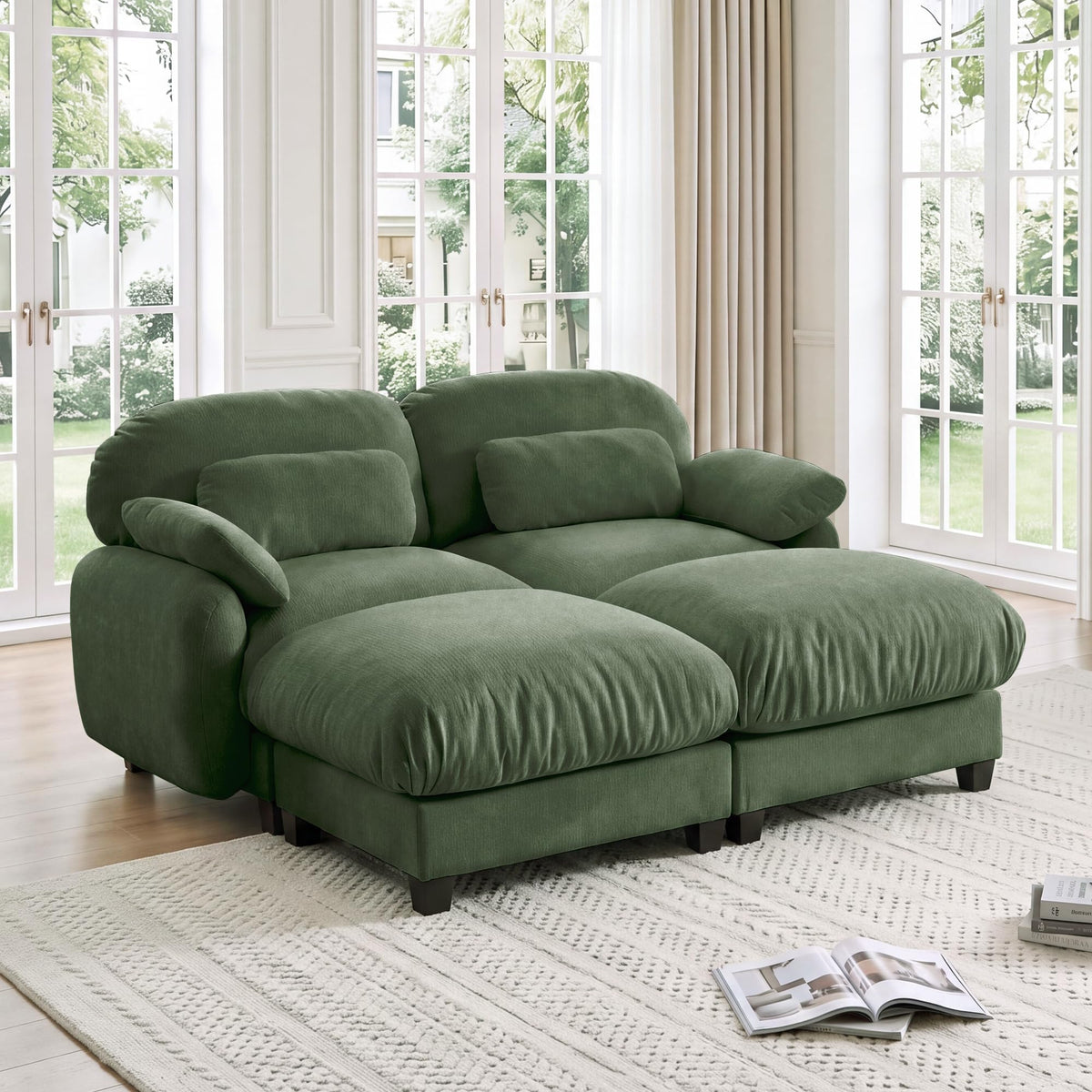 102 Inch Modular L-Shaped Sofa with Storage, Black Linen Fabric Sectional
